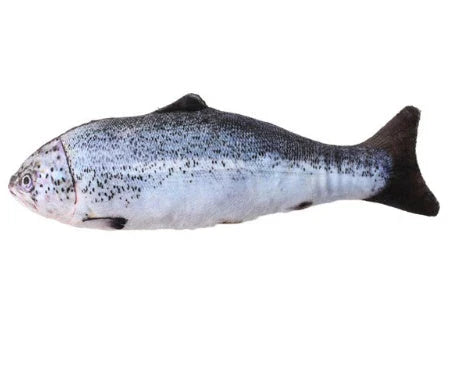 Soft, plush fish-shaped cat toy in vibrant colors with realistic design and construction