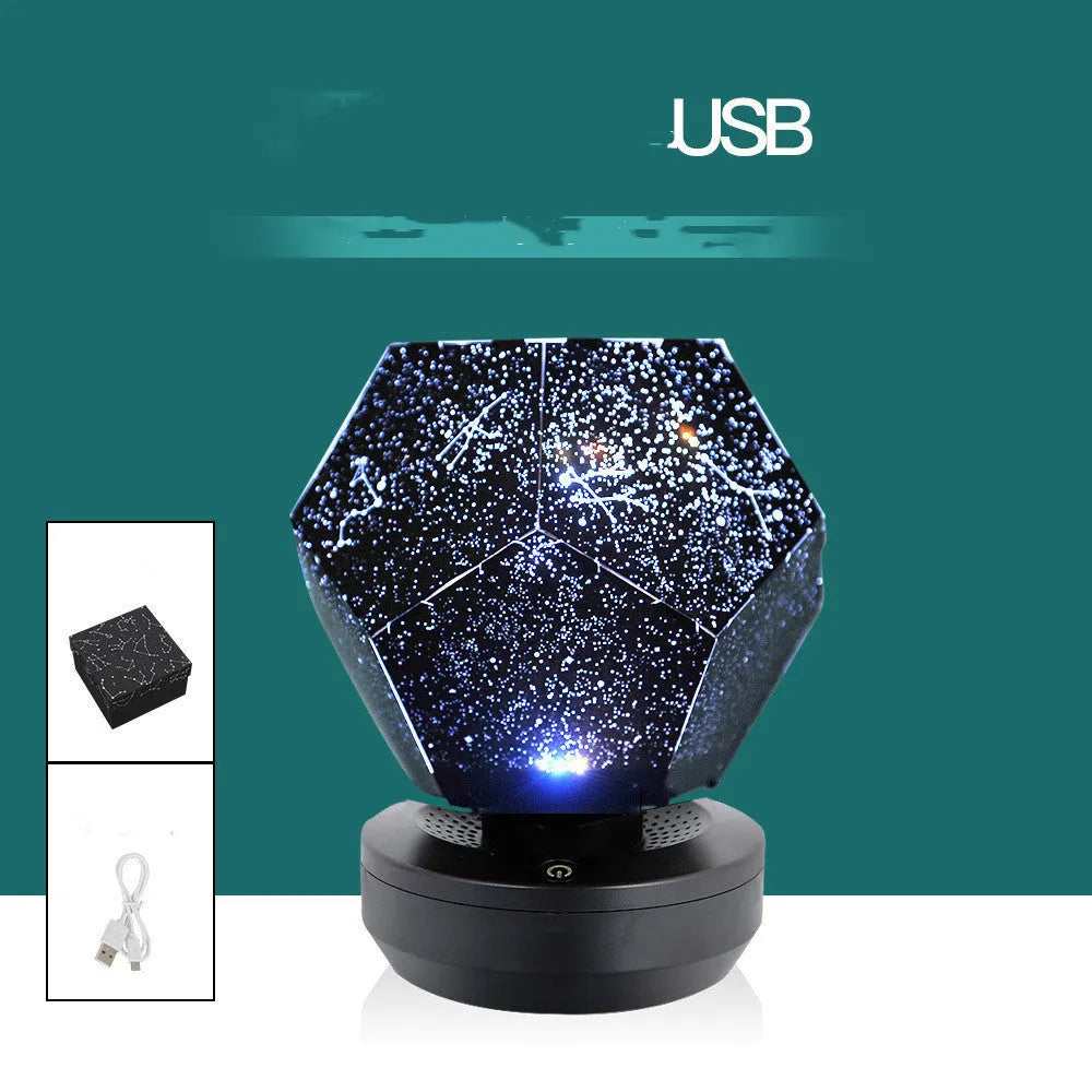 LED starry sky projector night lamp projecting constellation patterns on bedroom ceiling with remote control
