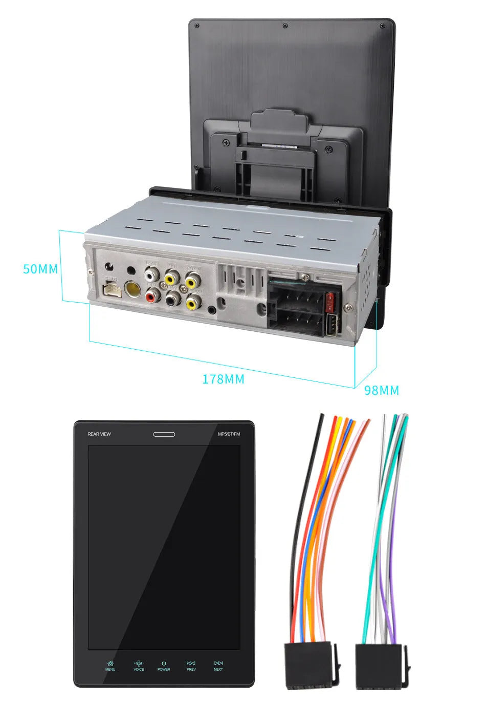 Black 9.5 inch vertical screen car MP4 MP5 player with USB TF card playback, LED display and remote control