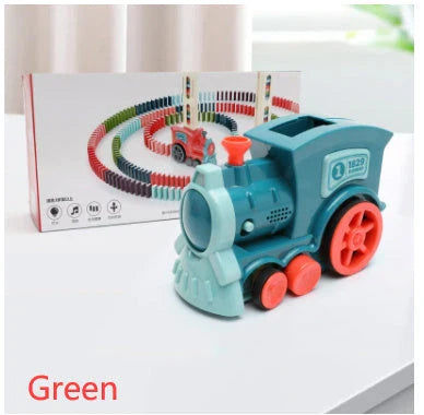 Automatic Domino-Building Train Toy with Mesmerizing Domino Display and Steering Mechanism
