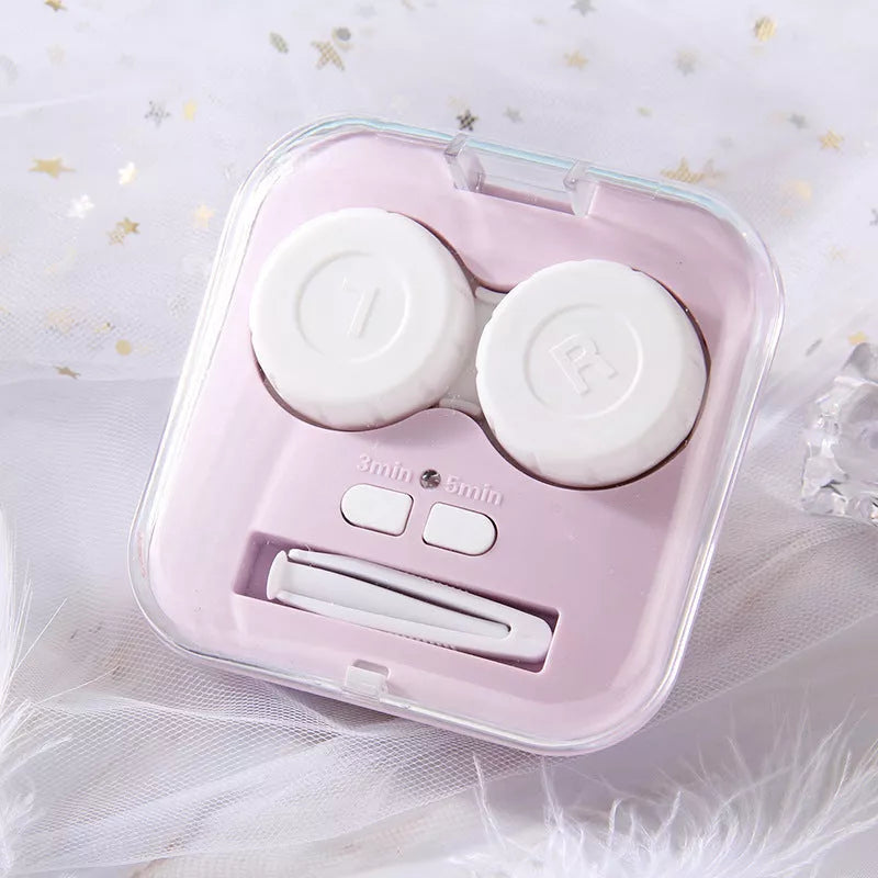 Automatic Contact Lens Cleaning Box in blue, pink, white, and purple options