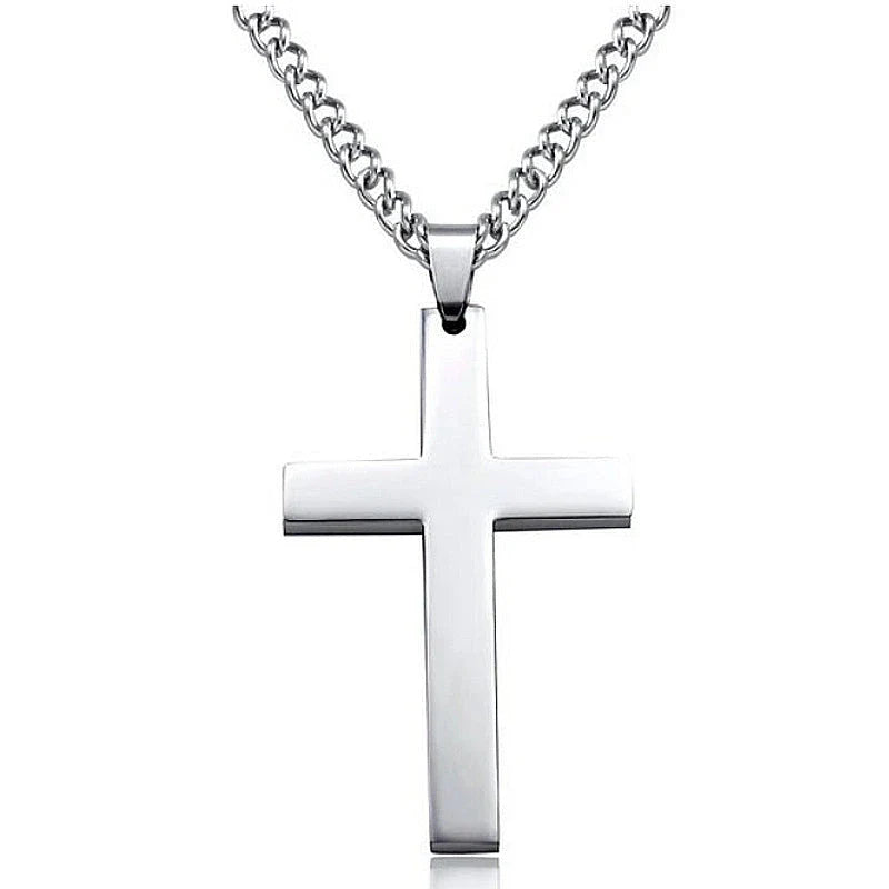 Stainless Steel Cross Pendant Necklace for Men - Available in Black, Silver, and Gold