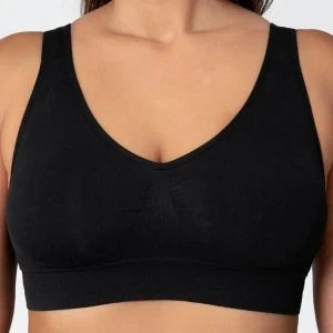 Genie Bra Seamless Comfort Bra in white, black, and khaki colors with seamless design for superior comfort and support