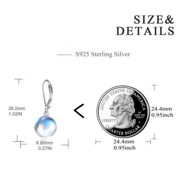 Hhomeenjoy 925 Sterling Silver Moonstone Drop Leverback Earrings