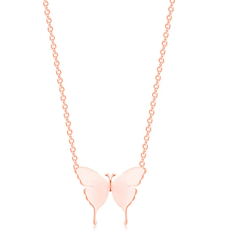 Elegant stainless steel butterfly pendant necklace in gold, silver, or rose gold finishes
