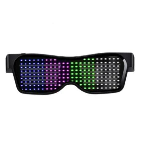 Bluetooth-enabled LED party glasses with dynamic, flashing light effects in multiple vibrant colors