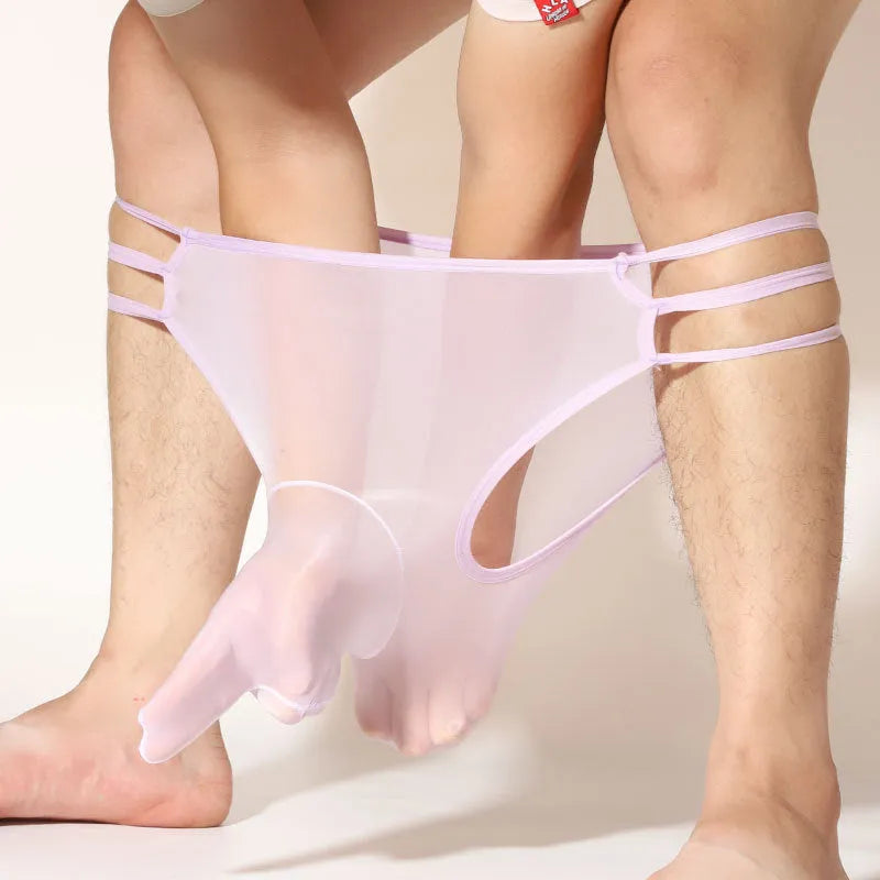 Men's transparent nylon elephant nose shorts in multiple colours on a white background.