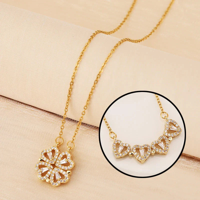 Radiant four-leaf clover necklace made of premium titanium steel with a dazzling diamond-inlaid design, available in gold, silver, and rose gold finishes