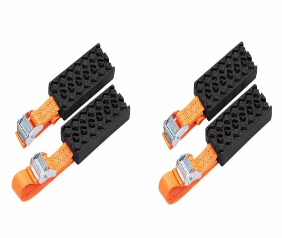 Heavy-duty snow tire chains with rubber and nylon construction for superior traction on snow, ice, and mud