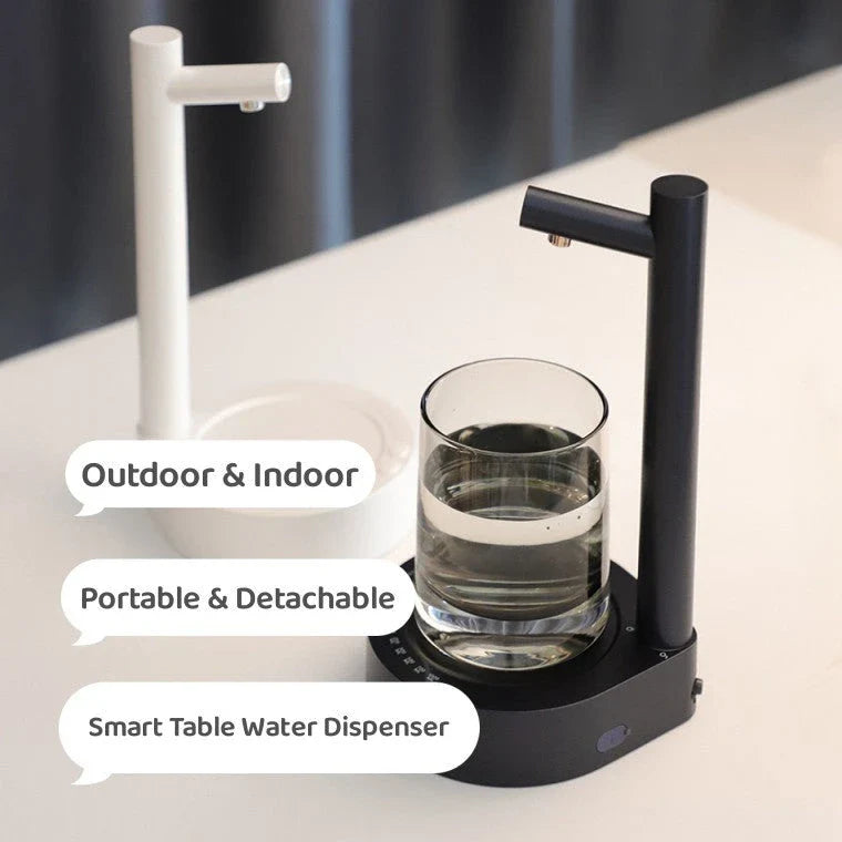 Rechargeable electric water dispenser with sleek white or blue design, perfect for any room or office setting