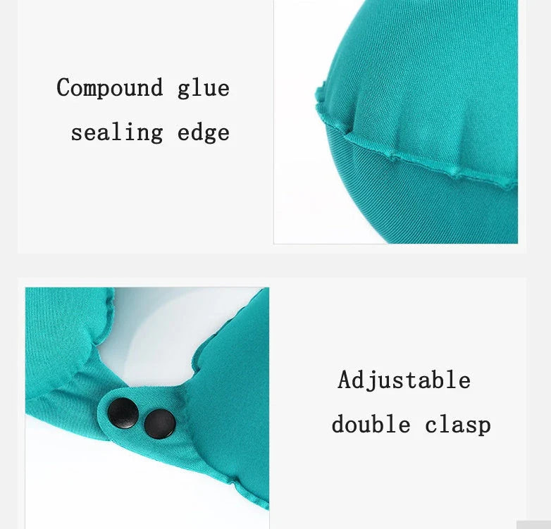 Inflatable U-shaped travel pillow with built-in air valve for customizable comfort and neck support during flights and car travel