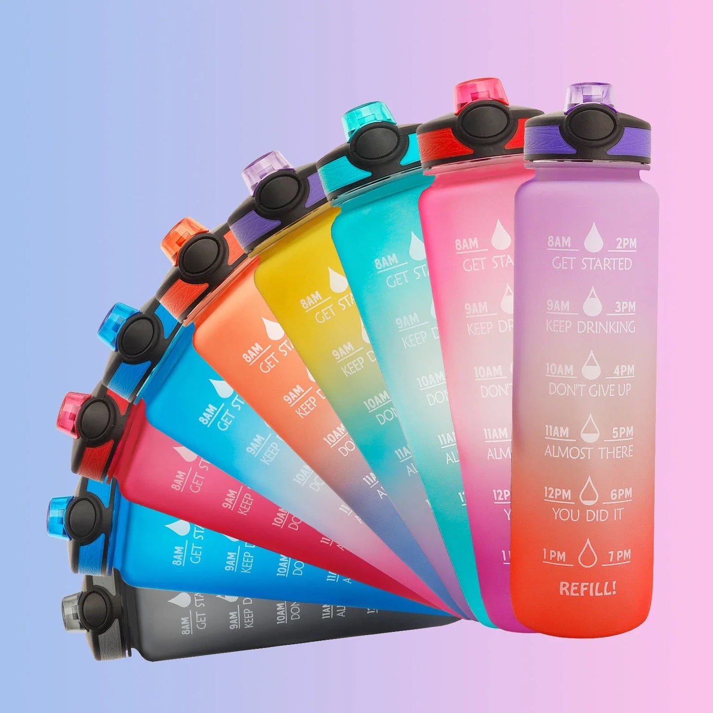 1-Liter Tritan Sports Water Bottle with Time Markers, Bounce Cover, and Motivational Design