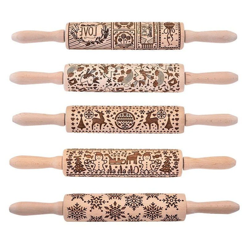 Elegant Snowflake-Patterned Rolling Pin for Effortless Baking Magic