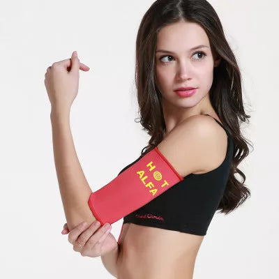 Women's Sauna Arm Slimming Sleeve Wraps in black and red for weight loss and arm shaping