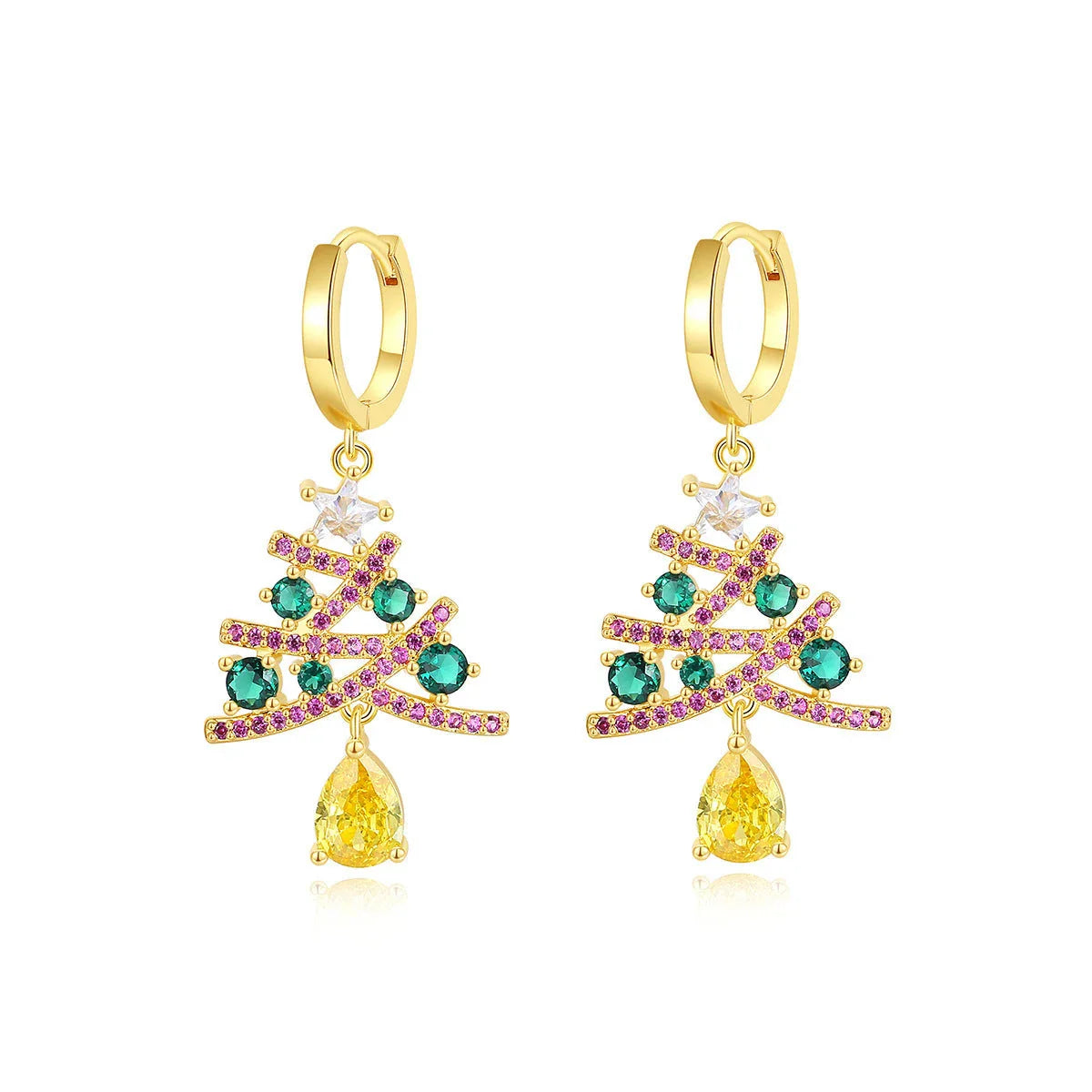 Elegant Christmas tree earrings with sparkling rhinestones, a festive holiday accessory for women