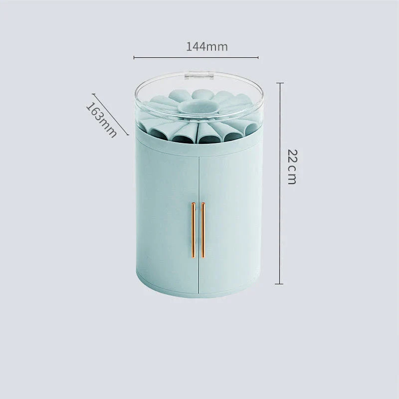 Elegant jewelry organizer with transparent cover, multi-level design, and customizable rotating base for storing and displaying jewelry