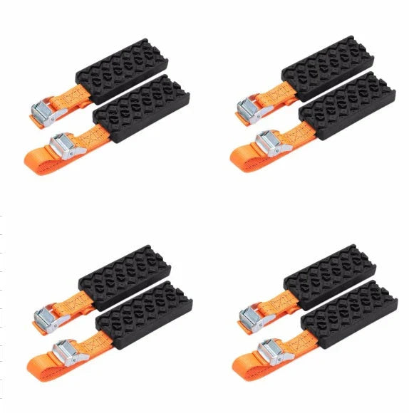 Heavy-duty snow tire chains with rubber and nylon construction for superior traction on snow, ice, and mud