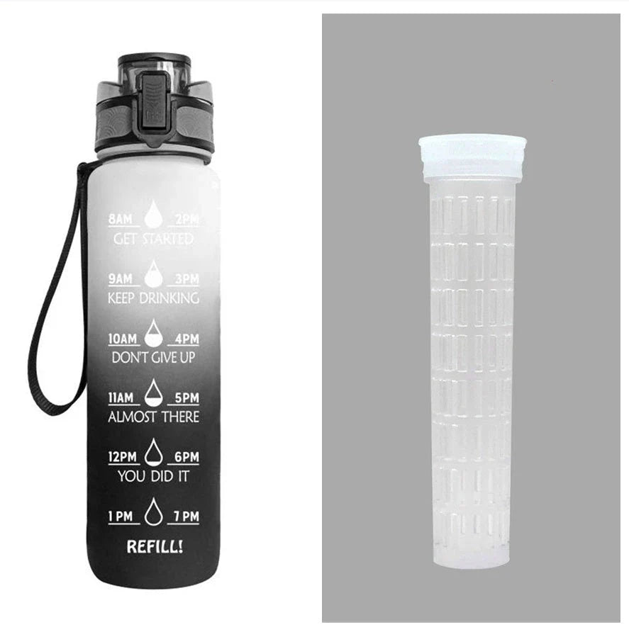 1-Liter Tritan Sports Water Bottle with Time Markers, Bounce Cover, and Motivational Design