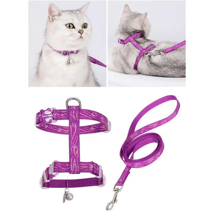 Cat H-Shape Harness and Leash Set in blue, made from 100% recycled materials for durability and eco-friendliness