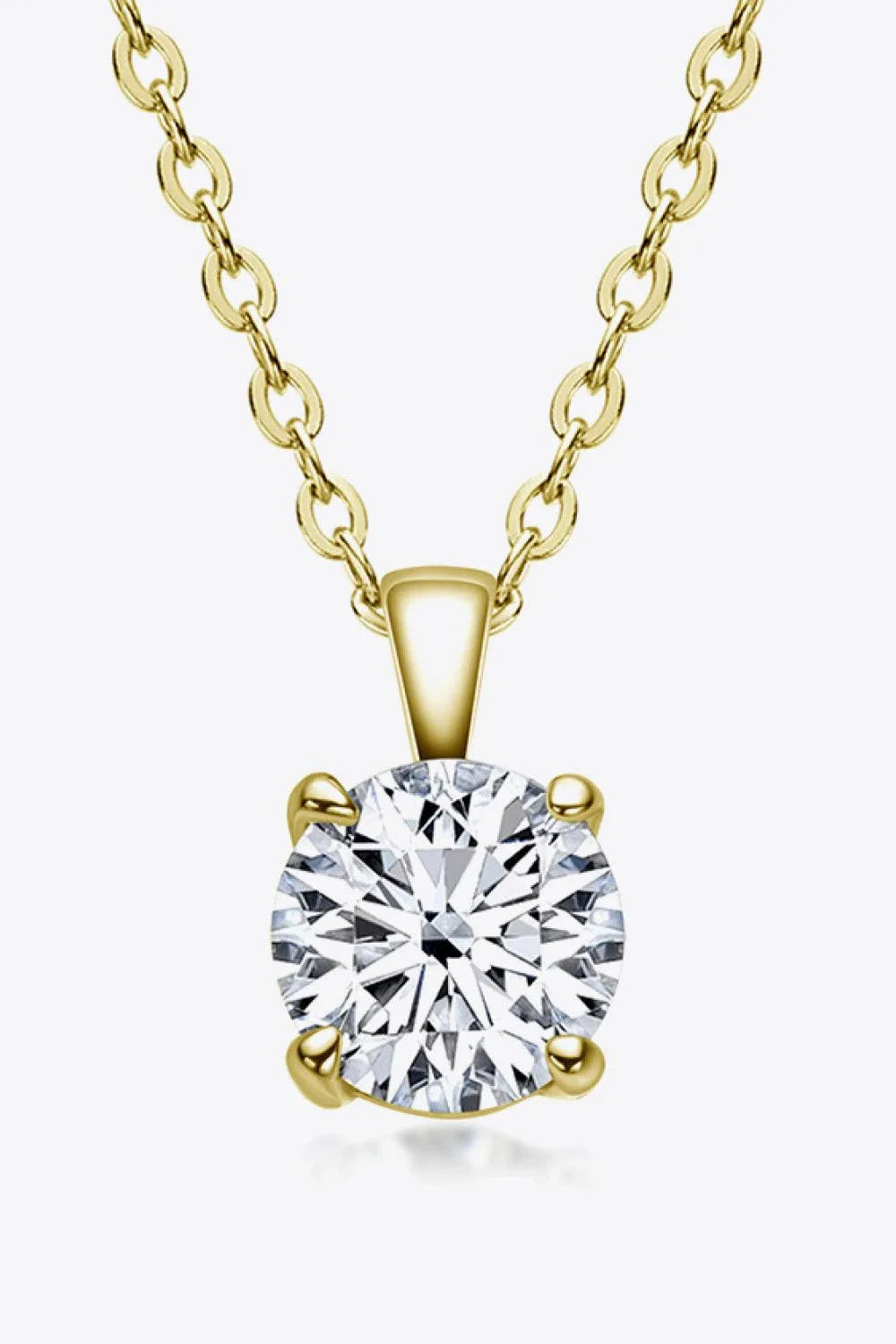 Sparkling 925 sterling silver necklace with a 1 carat moissanite center stone, showcasing a modern, minimalist chain-link design