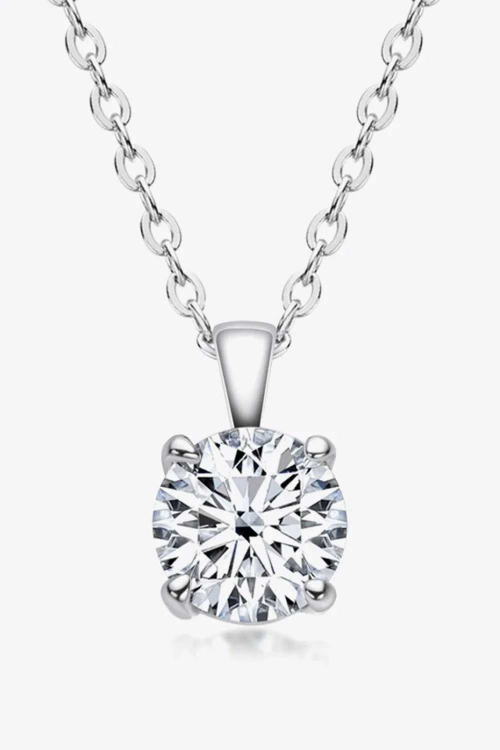 Sparkling 925 sterling silver necklace with a 1 carat moissanite center stone, showcasing a modern, minimalist chain-link design