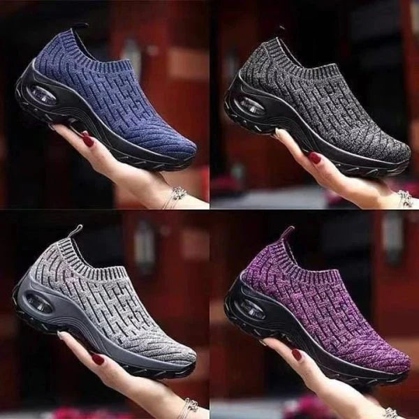 Air cushioned comfortable shoes with mesh fabric upper and PU outsole, providing softness, support, and traction