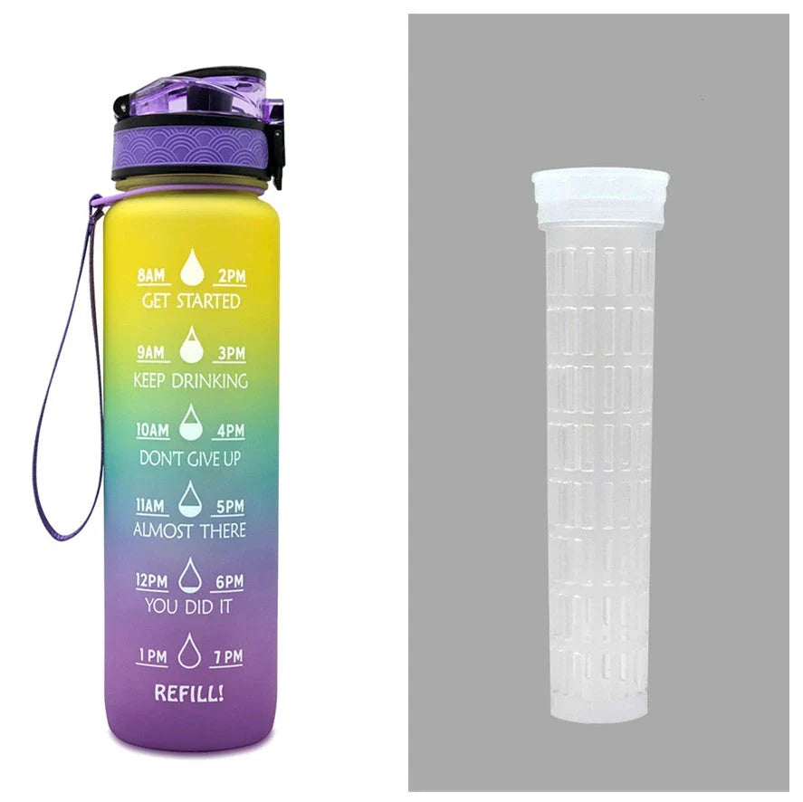 1-Liter Tritan Sports Water Bottle with Time Markers, Bounce Cover, and Motivational Design