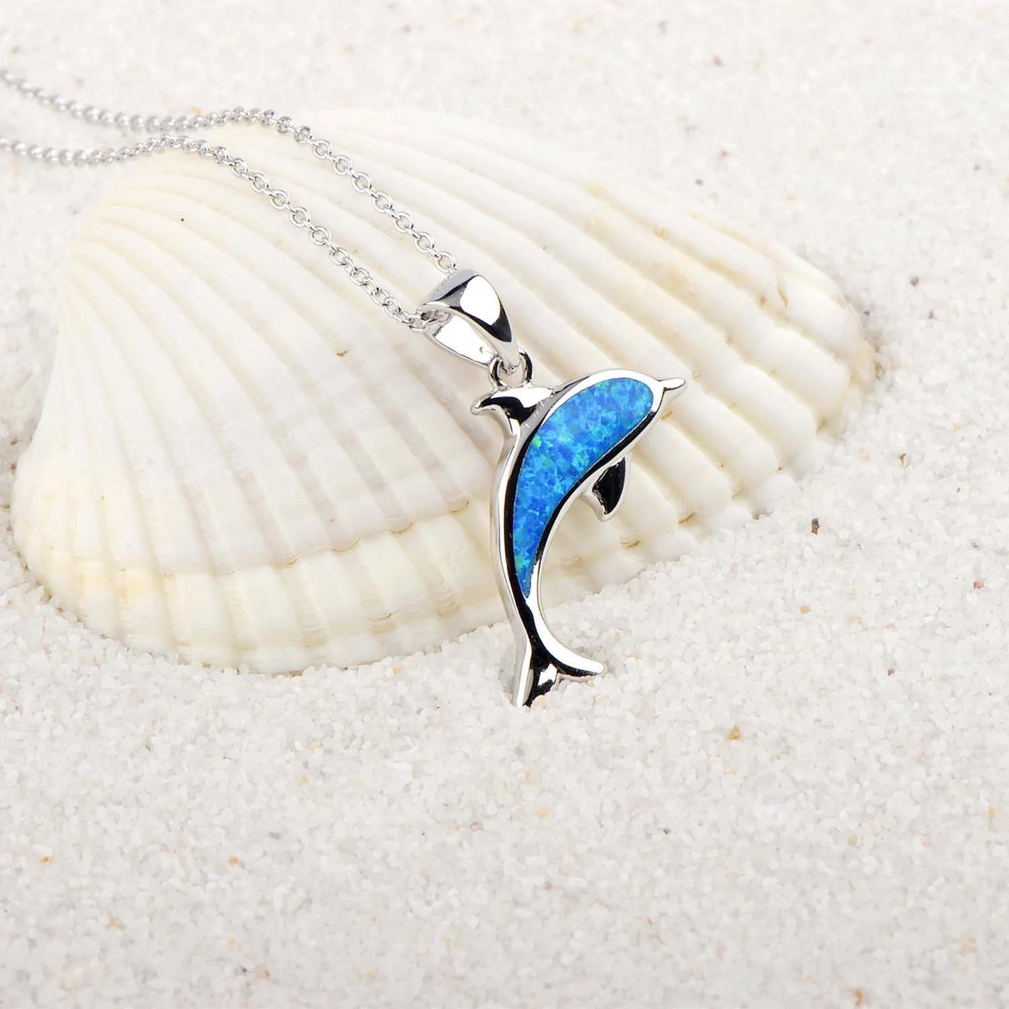 Ocean Dolphin Pendant Copper Necklace with opal detail, showcasing the intricate dolphin design and adjustable chain.