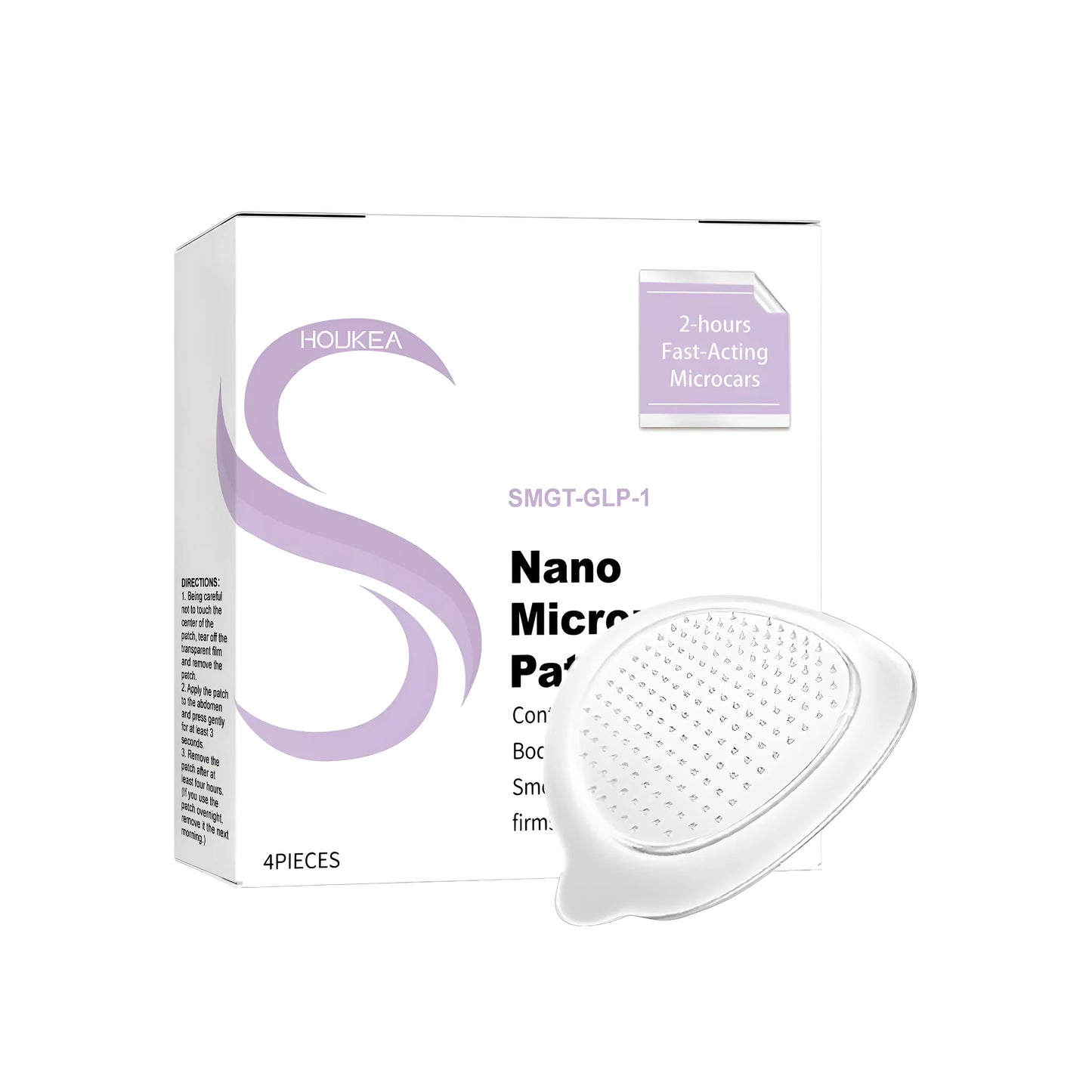 Pack of four individual Nano Microneedle skin patches on a blister card.
