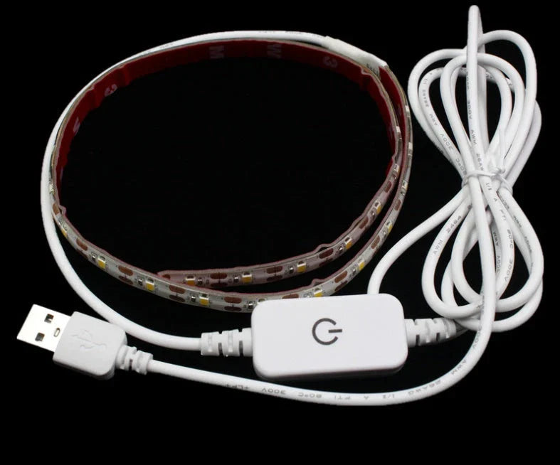 Adjustable sewing machine LED light bar with touch-sensitive dimming controls for customizable illumination