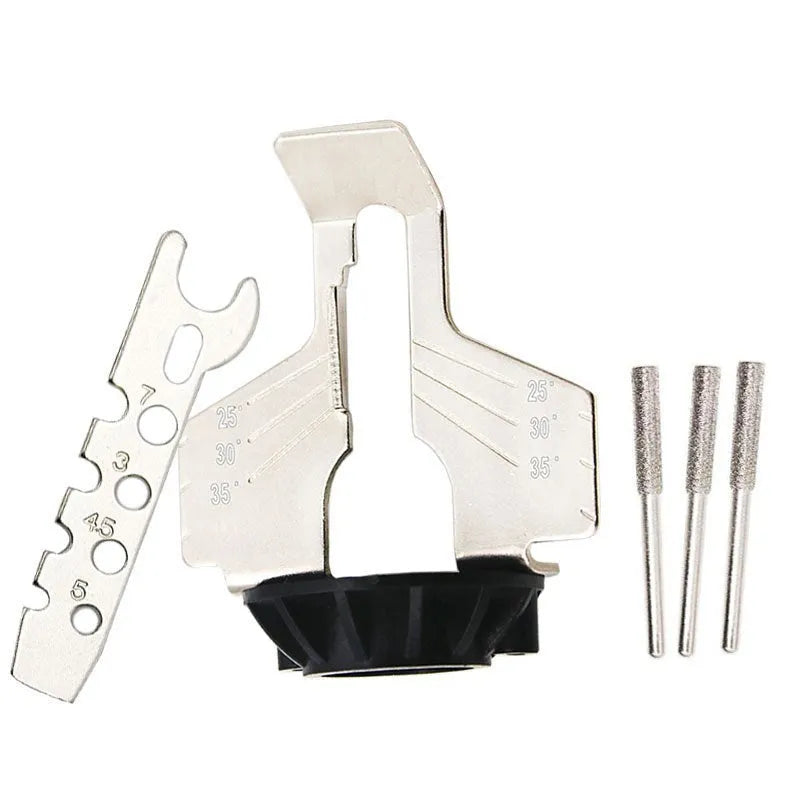 Silver mini electric grinder chain grinding machine with 100-tooth band saw blade for 20mm metal sharpening