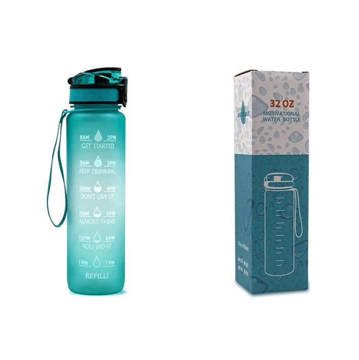 1-Liter Tritan Sports Water Bottle with Time Markers, Bounce Cover, and Motivational Design