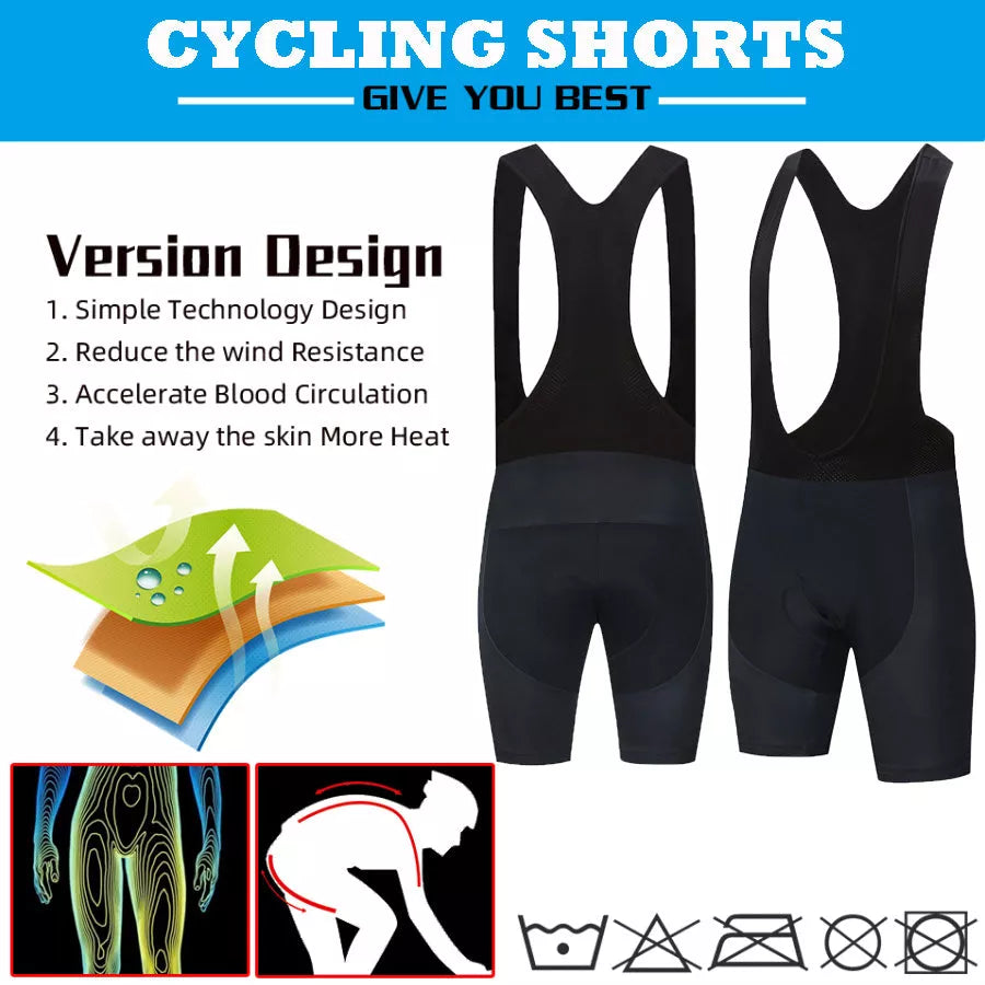 Men's Team Cycling Shorts in black and black white options, featuring breathable mesh fabric for cyclists.