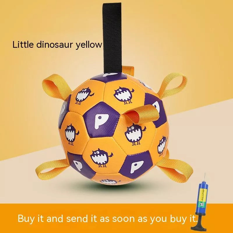 Durable football-shaped dog toy in vibrant colors for outdoor play and dental health