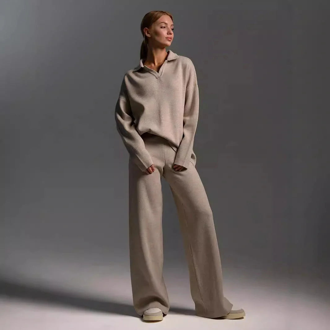Women's stylish and comfortable cotton two-piece sweater set for fall and winter