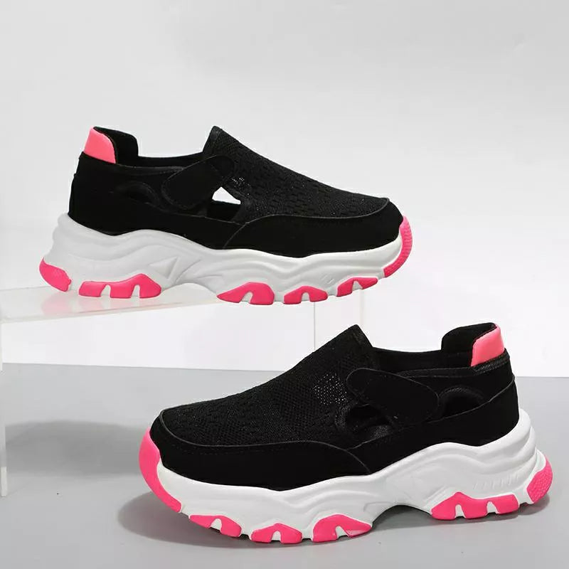 Women's mesh sport shoes with Velcro closure and round toe in various colors