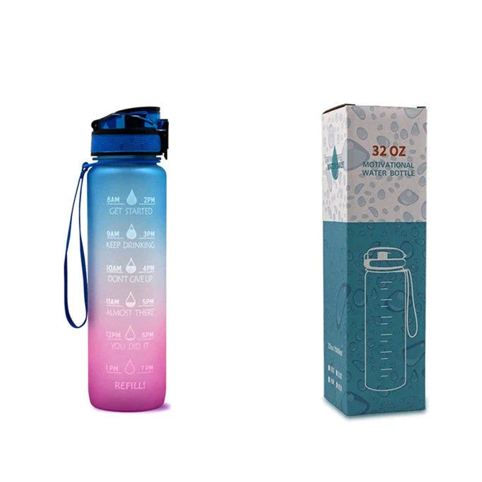 1-Liter Tritan Sports Water Bottle with Time Markers, Bounce Cover, and Motivational Design