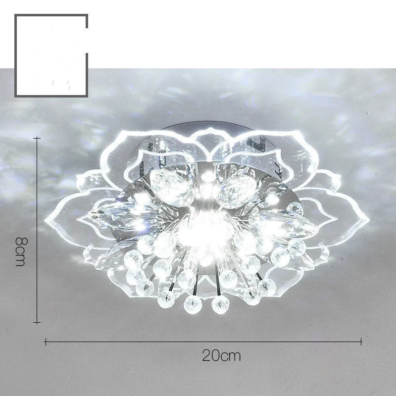 Modern minimalist crystal ceiling lamp with flower-shaped acrylic shade and stainless steel mount