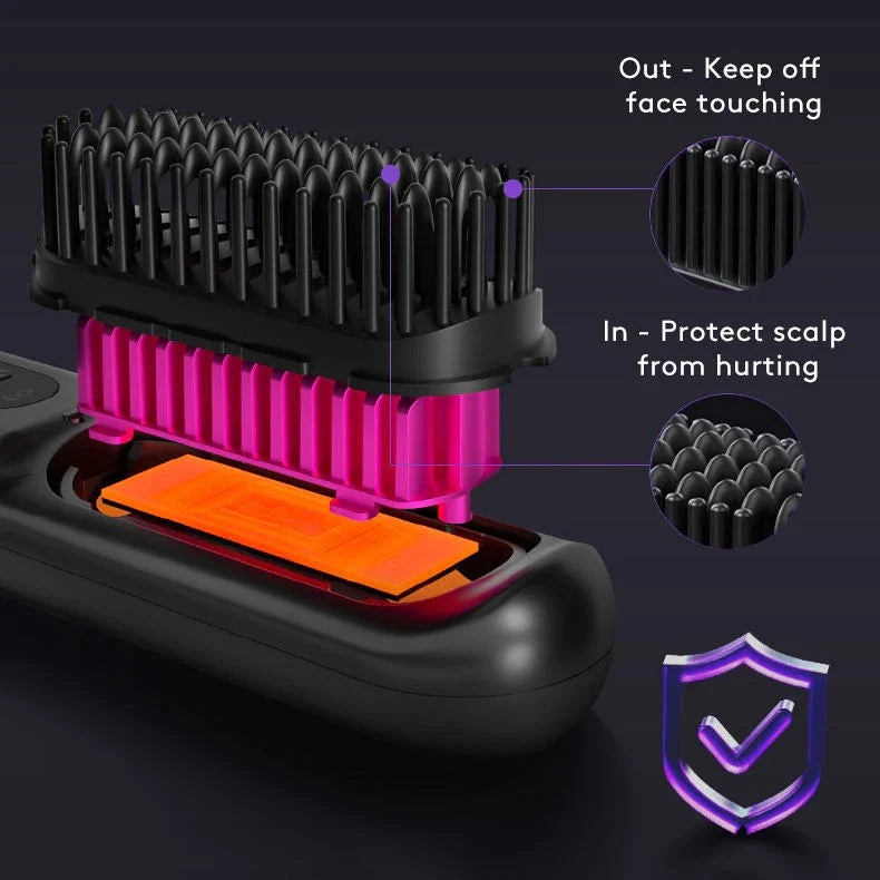 Wireless Hair Straightener Brush with fast heating, portable design, and USB charging