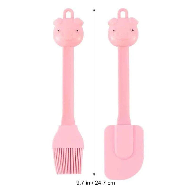 Cartoon Pig Shaped Baking Oil Brush and Scraper - Versatile and Durable Silicone Kitchen Tool