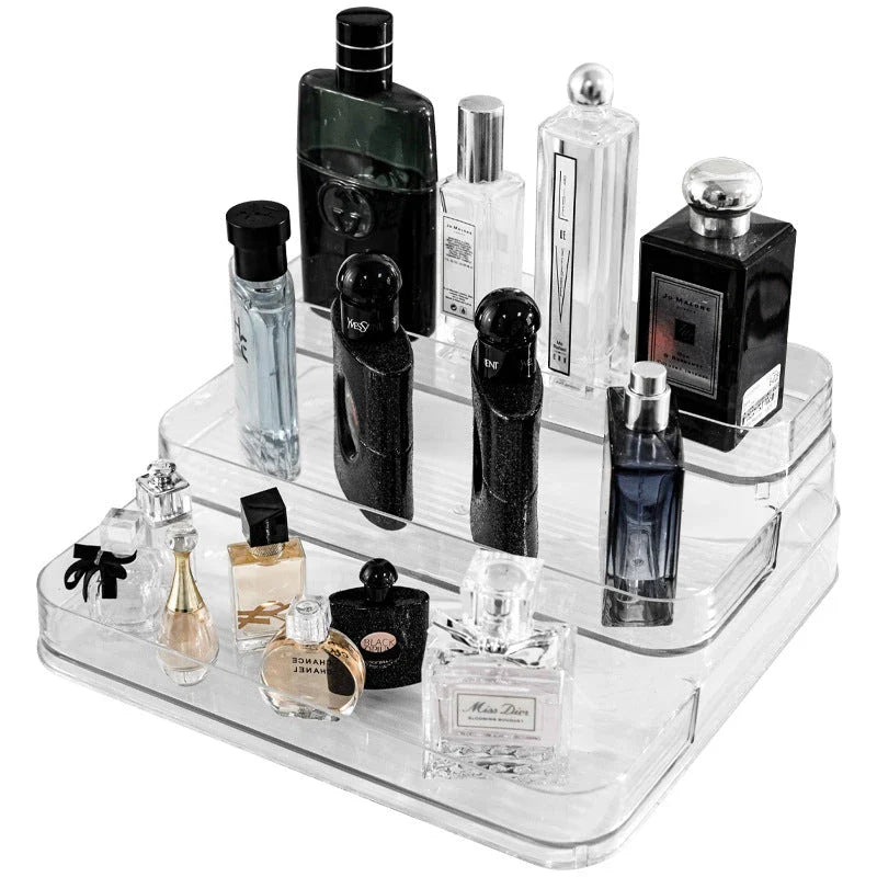 3 Tier Clear Display Risers Stand for organizing and showcasing perfumes, cosmetics, and other items