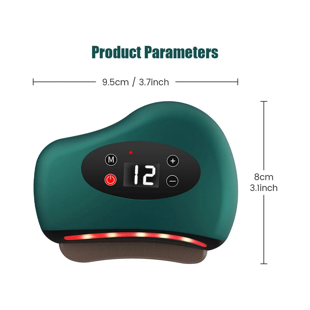 Trendha Electric Gua Sha Massager with adjustable vibration levels, heated massage, and red light therapy for facial sculpting and muscle relaxation