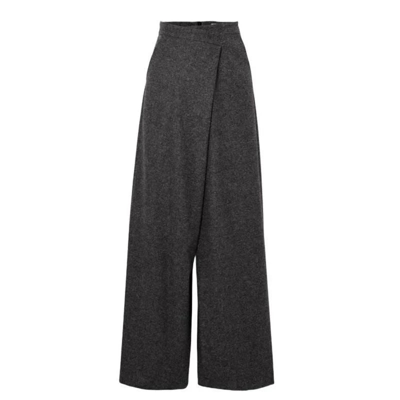 Chic high-waist woolen wide-leg pants in black, navy, and beige colors for fashionable women