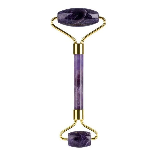 Single and double-headed amethyst roller massager for relaxation and skin rejuvenation