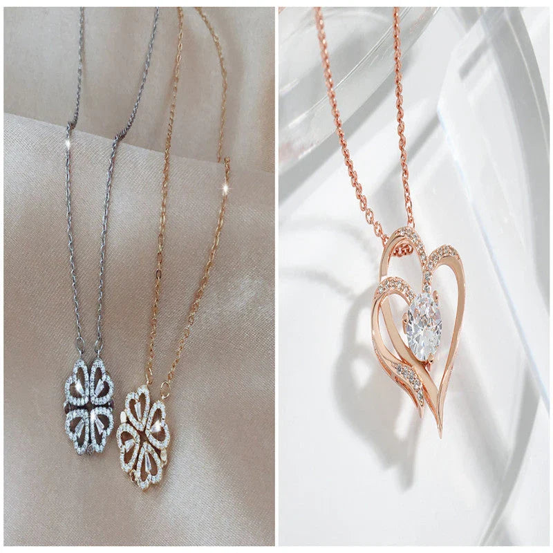 Elegant four-leaf clover necklace with magnetic and detachable design for versatile styling