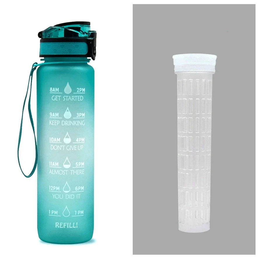 1-Liter Tritan Sports Water Bottle with Time Markers, Bounce Cover, and Motivational Design
