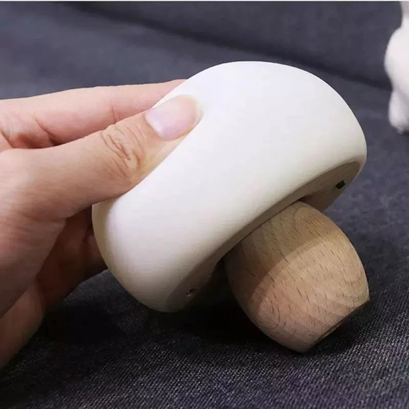 Adjustable brightness silicone LED mushroom night light with wooden base