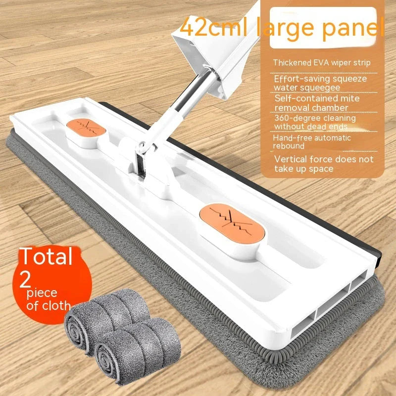 360° Rotating Flat Mop with Stainless Steel Handle and Self-Contained Dewatering Scraper for Effortless Floor Cleaning