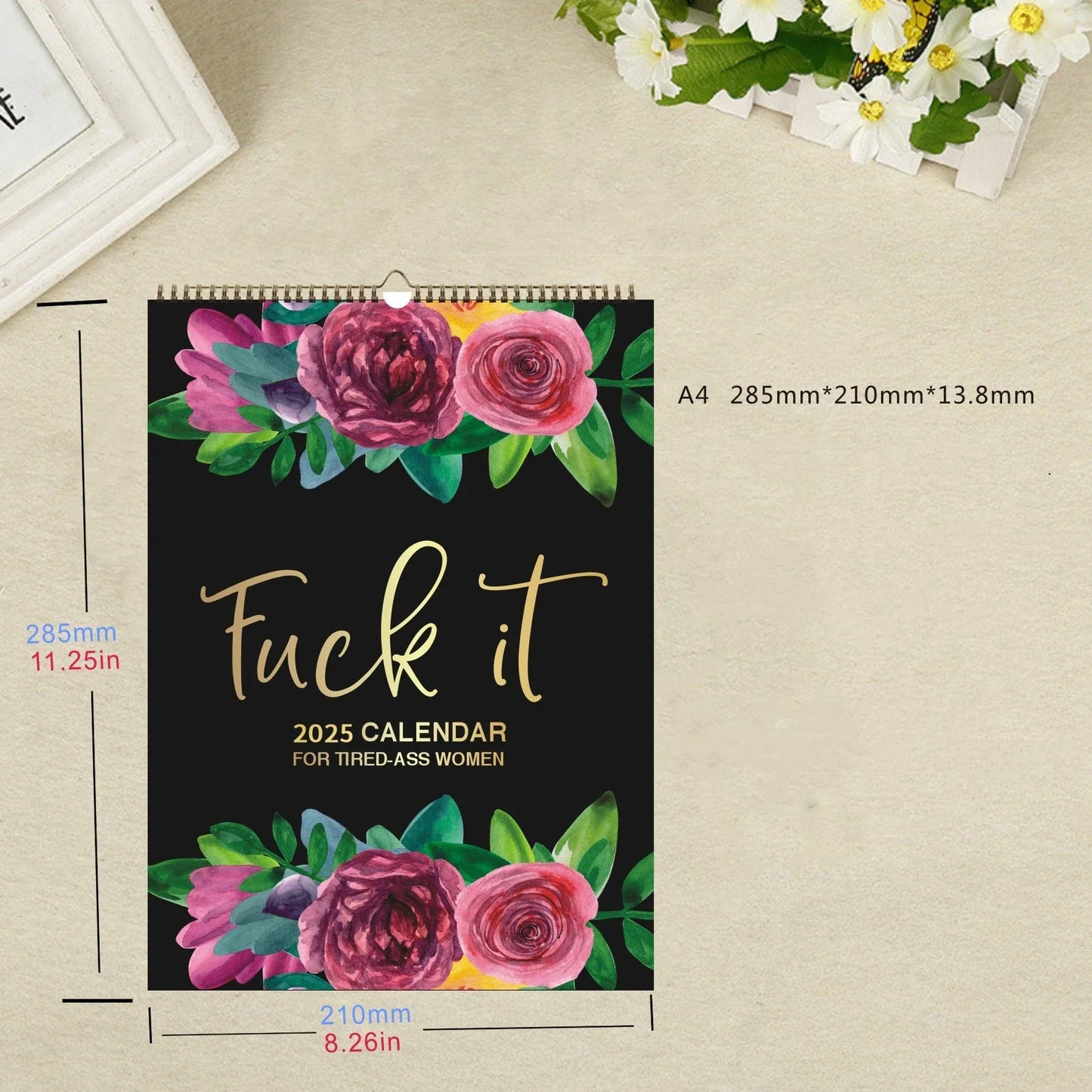 2024 calendar for busy women with coil binding, featuring monthly calendars, weekly planners, and humorous sayings.