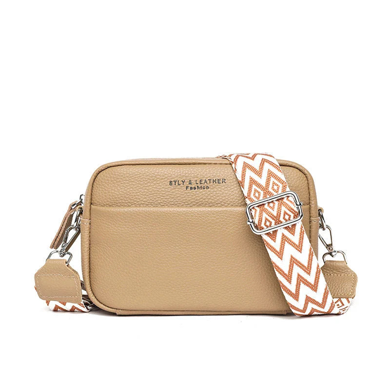 Fashionable crossbody bag with stylish rhombus embroidered shoulder strap in various color options